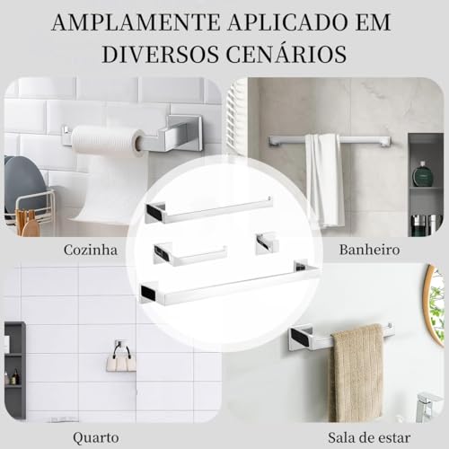 Conjunto de 4 Acessórios para Banheiro em Aço Inoxidável, Kit Acessórios Inox Para Banheiro Lavabo, Conjunto Toalheiro Parede, Conjunto de para Toalheiro de Banheiro