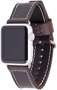Leather Apple Watch Band with Premium Horween Leather - Fits Apple Watch 1 AND Apple Watch 2 - Made in USA by Rugged Material - 38mm Apple Watch Strap Burgundy Leather w/ Silver Hardware