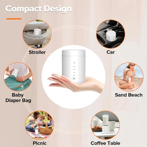 PFUTURE Portable Bottle Warmer, Travel Bottle Warmer with 5Adapters (Notwith Bottle), Rechargeable Portable Bottle Warmer for Travel Precise Temperature & Beep Prompt, for Breastmilk and Baby Milk