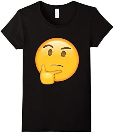 Women's Emoji Thinking Cute Pondering Wonder Smiley Premium T Shirt Small Black