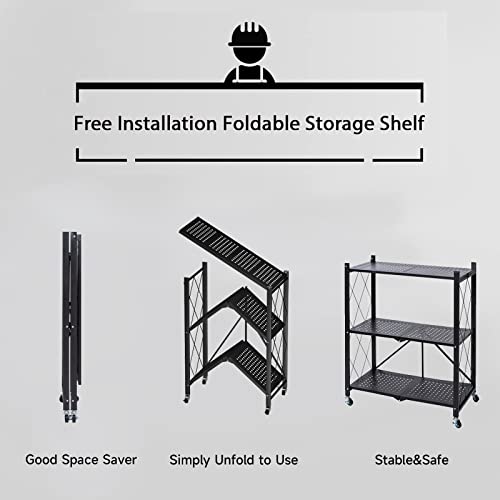 MYDENIMSKY 3Tier Storage Shelves, Metal Storage Shelves Rack, Foldable