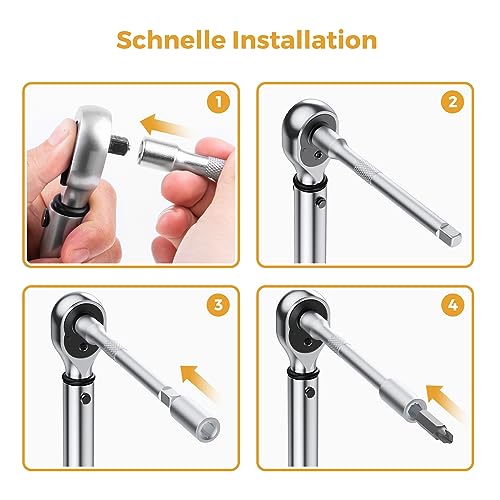 Torque Wrench Bicycle 5-25 Nm, VIGRUE Torque Wrench 1/4 Inch, ±4% Accuracy, Torque Wrench Set with Ratchet, Extension Rod, Universal Joint, Spark Plug Sleeve, Bits for Motorcycle, Car