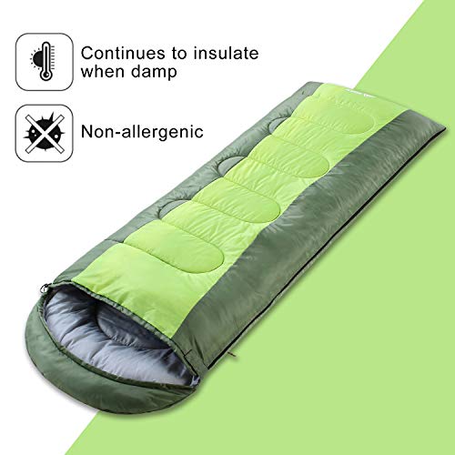 SEMOO Sleeping Bag, Portable Lightweight Water Resistant Temp Rating 42.8F/6C, Comfort 3 Season Envelope Sleeping Bags with Compression Sack Green
