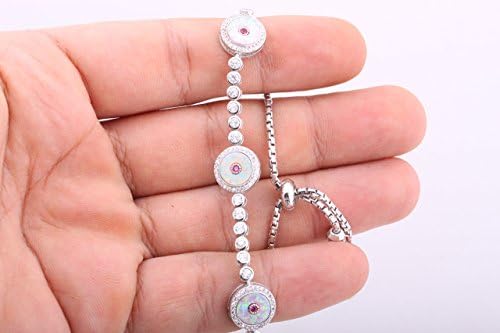 Turkish Handmade Jewelry 925 Sterling Silver Opal Topaz 3 Evil Eye Tennis Bracelet