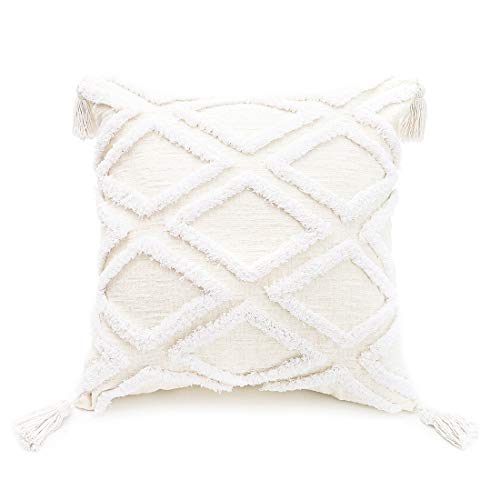 Boho Tasseled Tufted Pillow Cover 20x20 Inch