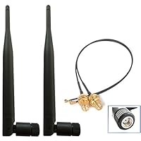 DANUC 2 x 6dBi 2.4GHz 5GHz Dual Band WiFi RP-SMA Antenna + 2 x 20cm U.fl/IPEX Cable for Wireless Routers Mini PCIe Cards Network Extension Bulkhead Pigtail PCI WiFi WAN Repeater