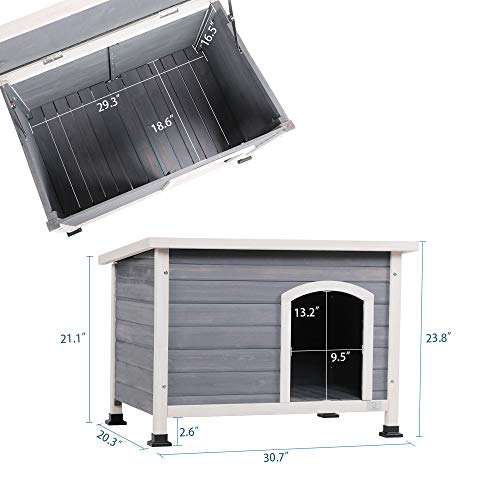 A 4 Pet Outdoor Wooden Dog House with Hinges,Raised Feet,Openable