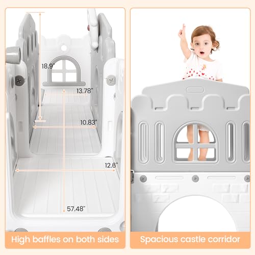 Garvee 8-in-1 Toddler Slide Playset for Kids Age 1-3, Freestanding Indoor Outdoor Baby Playset with Basketball Hoop, Steering Wheel, Telescope, Crawl Tunnel and Toy Storage