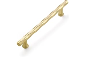JIASENBAO Brushed Gold Cabinet Pulls 5" Hole Center 10 Pack Hammered Brass Cabinet Handles Decorative Kitchen Drawer Dresser Cupboard Bathroom Vanity Cabinet Hardware Rhombus