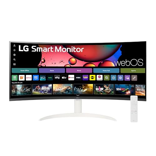 LG 34SR60QC-W 34-inch QHD (3440x1440) Curved Smart Monitor with Streaming, UltraWide Screen, webOS, HDR10, 100Hz, Built-in Speaker, AirPlay2, Screen Share, Bluetooth, ThinQ App, White