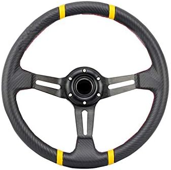 Universal Racing Steering Wheel 350MM Suede Leather Deep Dish Steering Wheel 6-Hole Aluminium Frame Steering Wheel Modified JDM Sport