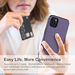 SAMONPOW for iPhone 15 Case with Card Holder Heavy