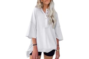 SHEWIN Women's Fashion Oversized T Shirts Casual Short Sleeve Sweatshirt Button Down Henley Neck Summer Tops Tees