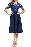 Meaneor Women's Floral Lace Short Sleeve Cocktail Wedding Swing Evening Dress