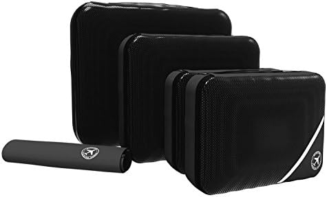 Packing Cubes for Travel, 4 Set Compression Luggage Organizers with Laundry Bags (Black)
