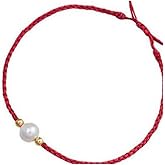 Mnyixsi Fashion Simple Red Lucky Braided Strand Bracelet for Women Gold Handmade Dainty Beads Pearl Adjustable Link Rope Bracelets Good Prospects Blessing Sign for Women Jewelry Gift Red