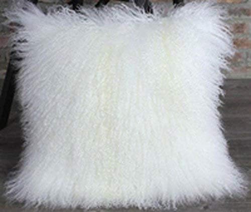 Real White Mongolian Fur/tibetan Lamb Pillow 16"x16"
