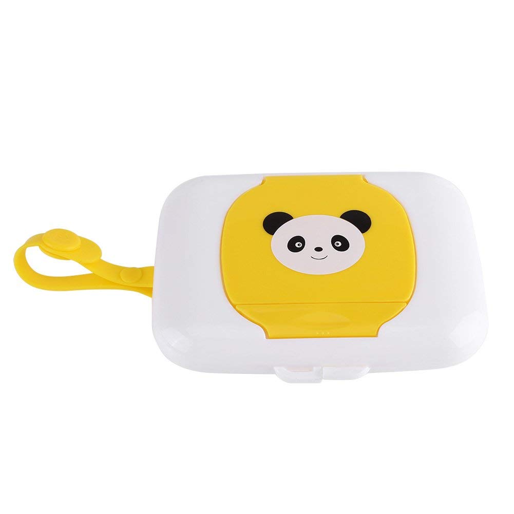 Wet Wipes Box for Baby, Portable Reusable Stroller Wipes Dispenser Case Travel Outdoor Infant Wet Tissue Holder Convenient Fabric Container for Pram (White + Yellow)