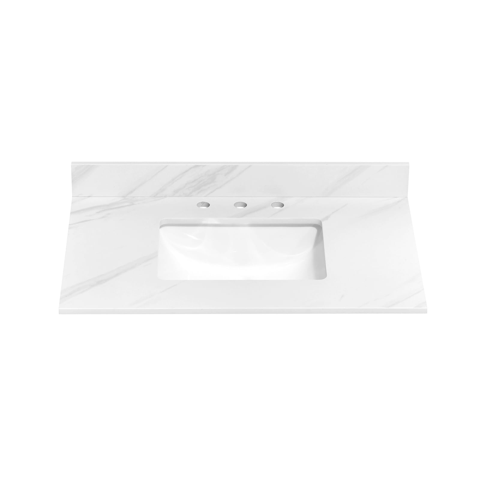 Photo 1 of ****HAS A CRACK ON COUNTERTOP ON 1 SIDE**** EQLOO 36 in. W x 22 in. D Vanity Top, Engineered Stone Vanity Top with Sink in Venice White, Rectangular Center Sink Top, 8 in. Faucet Hole Spacing and Backsplash Bathroom Sink Top