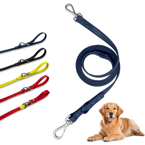Waterproof Dog Leash, Double Ended Heavy Duty Dog Leash, PVC Coated Nylon Leash, Easy to Clean, 3 Lengths or 2 Puppies (Navy Blue, M)