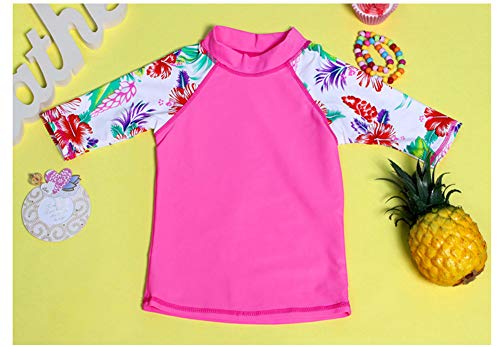 HDOBHIO Baby Toddler Girls Swimsuit Rashguard Set Flower Tankini (Pink, Tag XL/4-5Years) - Thumbnail 4