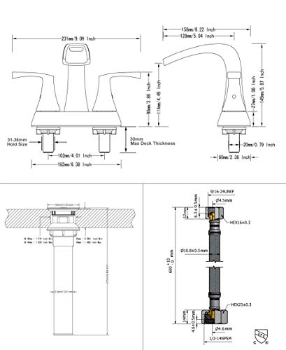 PARLOS 2 Handles Waterfall Bathroom Faucet with Pop-up Drain and Faucet Supply Lines, Brushed Gold, Doris 1406808