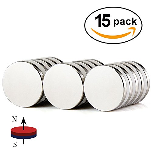 Powerful Neodymium Disc Magnets, Strong, Permanent,Rare Earth Magnets,Fridge,DIY, Scientific,Craft and Office Magnets,50% Stronger Than N35 Rare Earth Magnets - 1.26"D x 1/8"H,Pack of 15