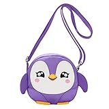 Kids Shoulder Bag Crossbody Purse Mini Cartoon Animal Preschool Messenger Handbag for Children Toddler Baby Girls Leekey (Penguin Purple)
