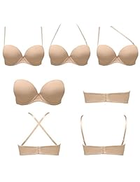 Sujetador convertible sin tirantes muy acolchado, con mejora y soporte para agregar dos copas, sujetador de camiseta multidirección.