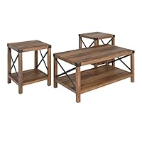 Walker Edison Furniture Company 3-Piece Rustic Wood and Metal Coffee Table Set - Rustic Oak