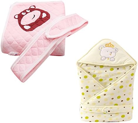 B3Fashion 100% Premium Soft Organic Cotton Baby Hooded Blanket Combo Of 2
