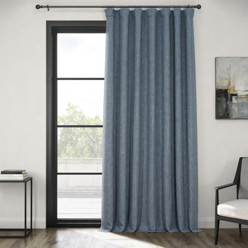 HPD Half Price Drapes BOCH-LN21330-96-DW - Cortina de Lino Extra Ancha para oscurecer ambientes (1 Panel) 100 x 96 Pulgadas, Color Azul ensueño