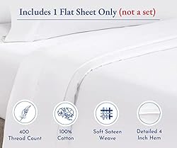 Queen Size Flat Sheet, Soft 100% Cotton Sheet, 400