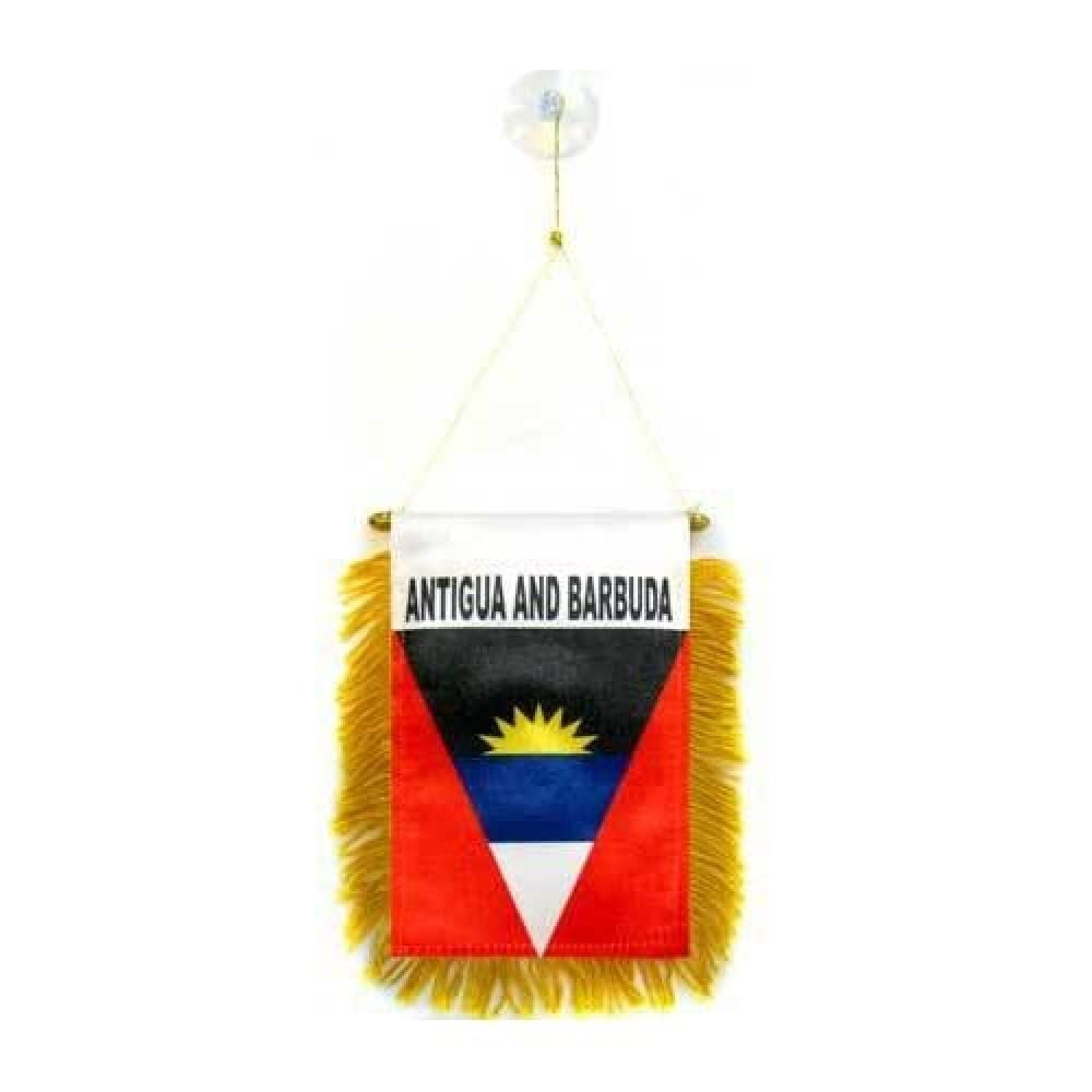 AZ FLAG - Antigua and Barbuda Mini Banner - 6'' x 4'' - 100% Polyester Antiguan Barbudan Small Pennant for Car - Double-sided Flag with Suction Cup Hanger — image 1