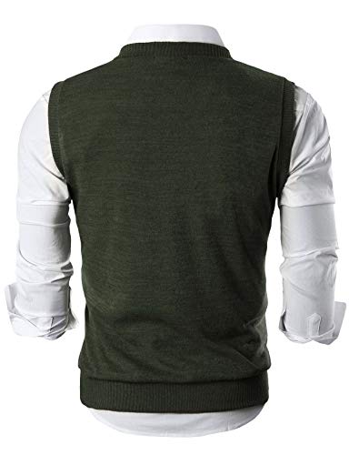 Ohoo Mens Slim Fit Casual V-Neck Knit Vest/DCV010-KHAKI-L