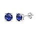 Blue Earrings for Women Sterling Silver Studs Simulated 5mm Round Solitaire Gemstone Sapphire Earrings for Bridesmaids Birthday Holiday Gift Fashion September Birthstone