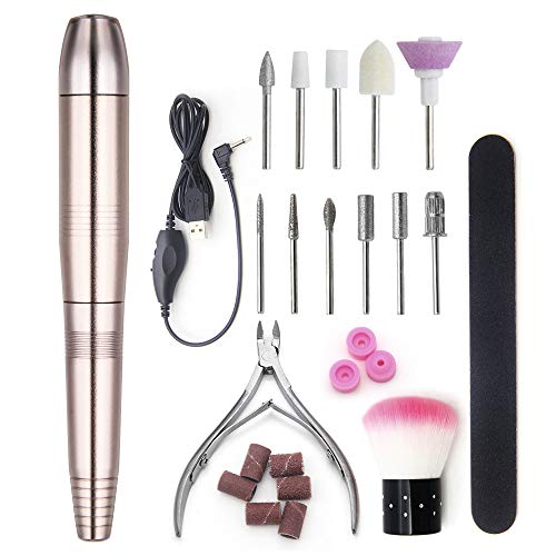 Awardroom Electric Nail File Set Electric Nail Drill Mini Pen Type 11 in 1 Multi-Function Electric Manicure Kit for Nail Polishing Nail Art and Pedicure (Champagne Gold)
