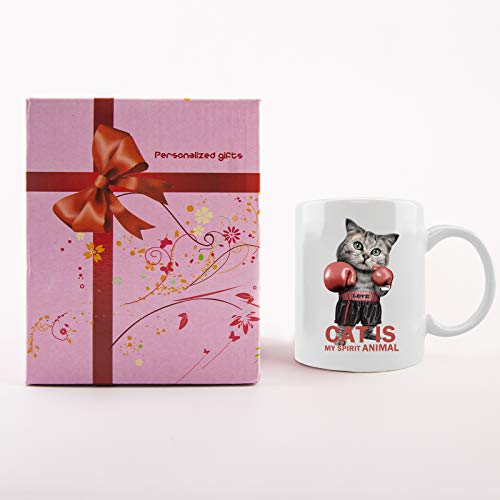 Funny Cat Mug - Cat is My spirit annimal - White 11 Oz. Cat Lovers Coffee Mug,Best Gift for New Cat Mom or Dad - Cat Lover Gifts for Women or Men (C04)