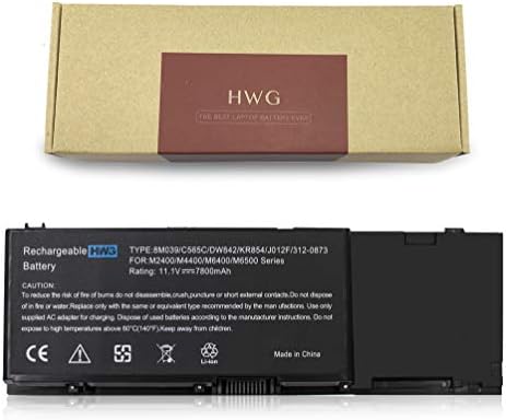 HWG M6400 Laptop Battery Compatible Dell Precision M6400 Dell Precision M6500, Fits P/N: C565C DW554 F678F G102C J012F KR854 P267P 5K145 8M039 312-0868 312-0873 [9Cells 11.1V 7800mAh]