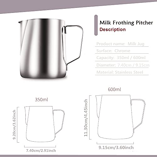 Milk Frothing Pitcher with Measurement Inside, 12 oz (350 ml) Stainless