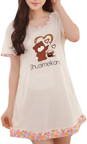 RESPEEDIME Women's Sleepwear Cotton Short Sleeve Nightgown Sleep Dress Summer Pajamas