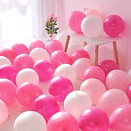 100 Premium Helium Balloons - 12” / 30cm White and Pink and Fuchsia Thick Latex Balloons of 2,8g. Party Decorations and Accessories for Birthday, Baby Shower or Wedding