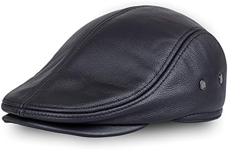 VEMOLLA Men's Real Cowhide Leather Beret Hunting Cap Beanie Trucker Cap Mens Sports Hat