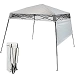 Sunnydaze Compact Quick-Up Slant Leg Instant Pop-Up Backpack Canopy, 6 x 6 Foot Top, 7.5 x 7.5 Foot Bottom, Light Grey