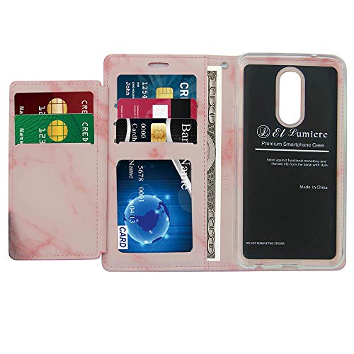 LG Stylus 4, Stylo 4 [El Lumiere Marble Wallet Case] Multi-Card Slot Wallet Case [Drop Protection] Premium Leather [Kickstand Feature] (M-Pink) - Thumbnail 3