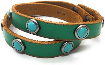 Most Wanted Slim Double Wrap Leather Rivet Bracelet (Green)