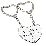 Charms Best Bitches Keychain,Best Friend KeyRing,BFF Keychain,Split Heart Key Ring, Best Friend Forever Love Jewelry Christams Gift,Best Bitches Love Silver