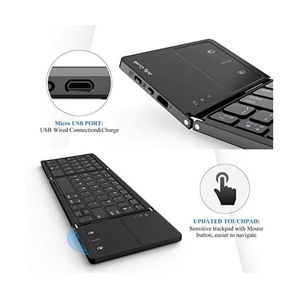 Folding Bluetooth Keyboard, Jelly Comb B003B Rechargeable USB Wired & Bluetooth Keyboard Dual Mode UK Layout with…