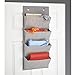 mDesign Soft Fabric Over the Door Hanging Storage Organizer with 4 Large Pockets for Closets in Bedrooms, Hallway, Entryway, Mudroom - Hooks Included - Textured Print - Gray
