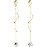 SLUYNZ 925 Sterling Silver CZ Droplet Dangle Earrings Chain for Women Teens Wedding Bridal Dangle Earrings Curved Tassel